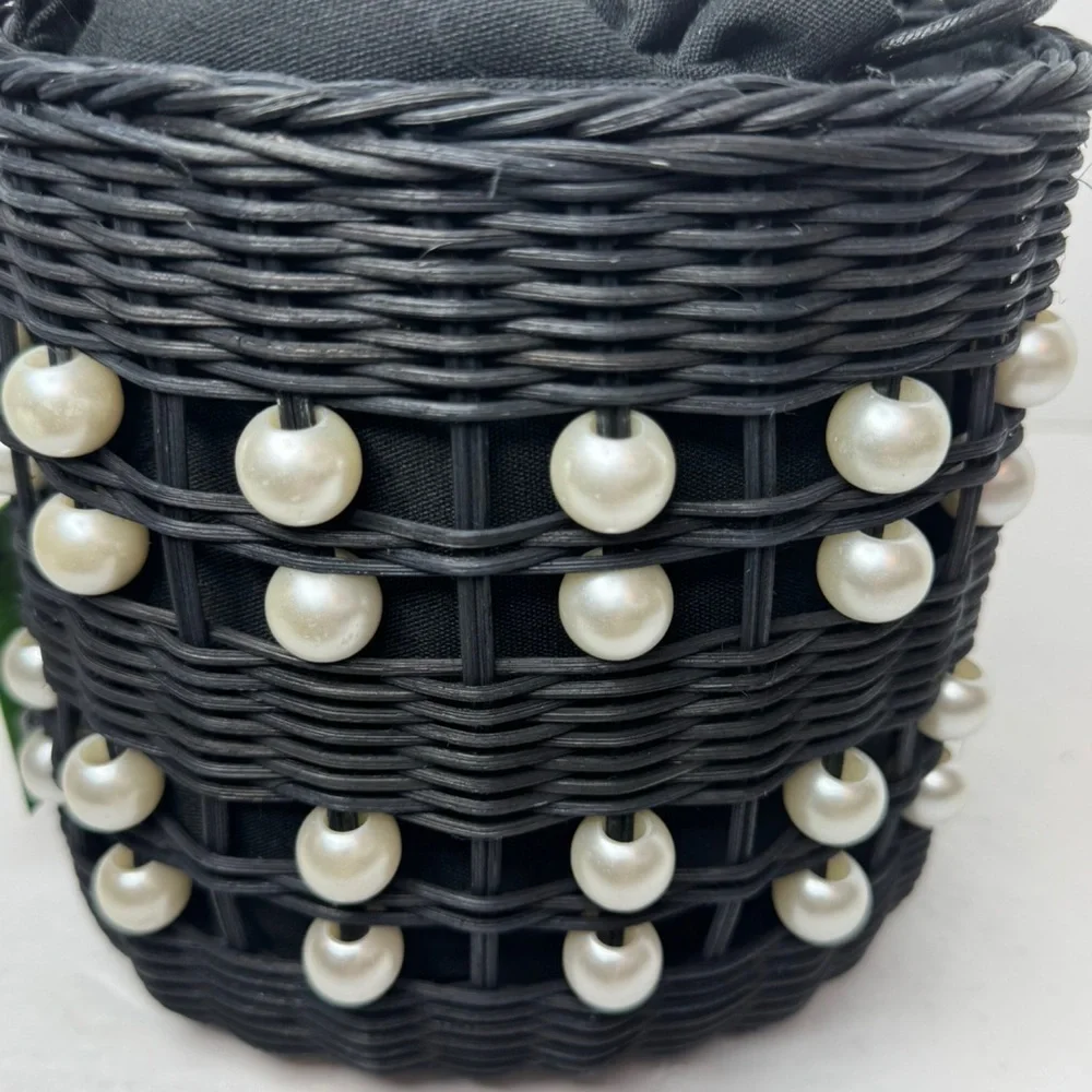 Kate Spade x Target Black Pearl Embellished Basket Wicker Bucket Bag